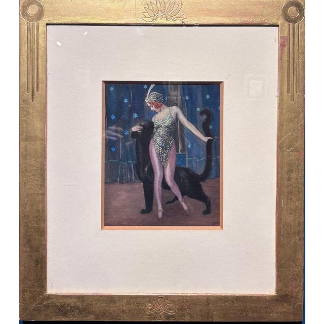 E.K, Soubrette with Panther, 1920s, Tempera, Framed For Sale - Image 11 of 11