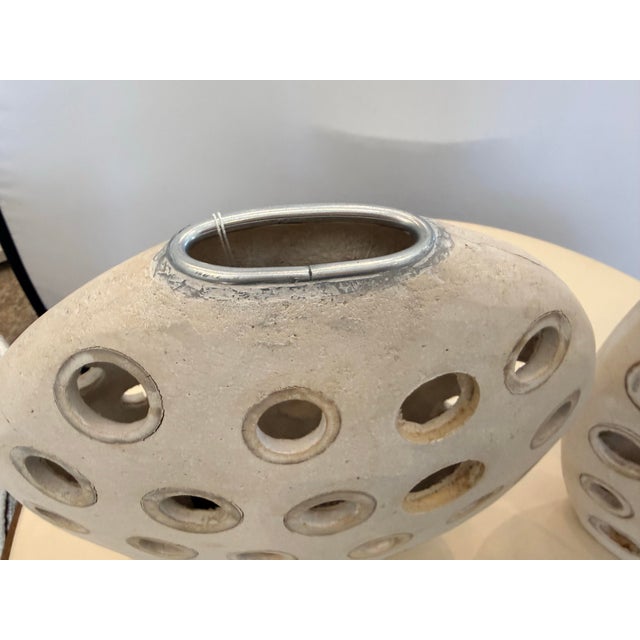 Early 21st Century Pair of Maitland Smith Clay and Wood Perforated Vases For Sale - Image 5 of 8