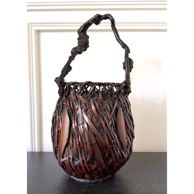 Antique Japanese Bamboo Basket Ikebana Mingei Style For Sale - Image 11 of 18