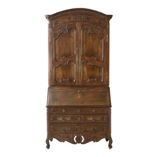 Outstanding Italian Carved & Inlaid Walnut Secretary Desk For Sale