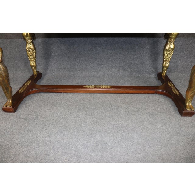 Wood Antique French Empire Style Bronze Mounted Figural Partners Desk For Sale - Image 7 of 10