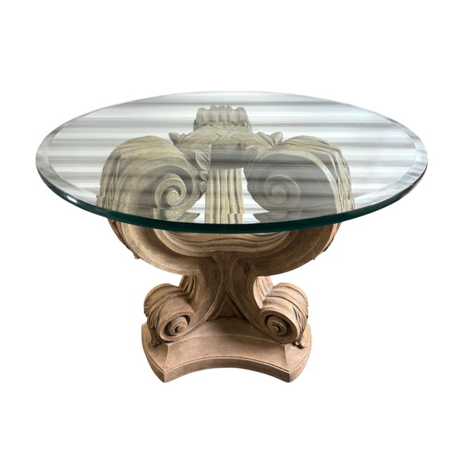 Glass Ballard Designs Attributed Neoclassical Glass Top Pedestal Dining Side Table For Sale - Image 7 of 12