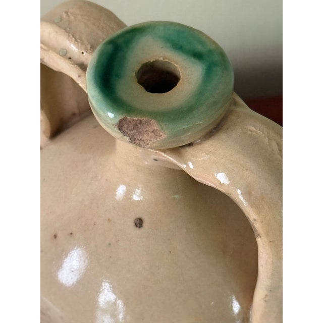 Ceramic Antique Rustic European Hand Painted Pottery Jug With Handles For Sale - Image 7 of 11