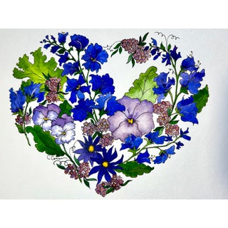 Giclee Print Watercolor Painting of “Purple Heart Garden” Ink and Wash For Sale