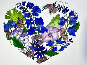 Giclee Print Watercolor Painting of “Purple Heart Garden” Ink and Wash