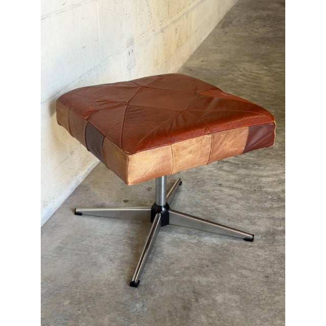 Square Brown Leather Ottoman With Chrome Base Vintage Mid-Century Modern 1970s For Sale - Image 4 of 10