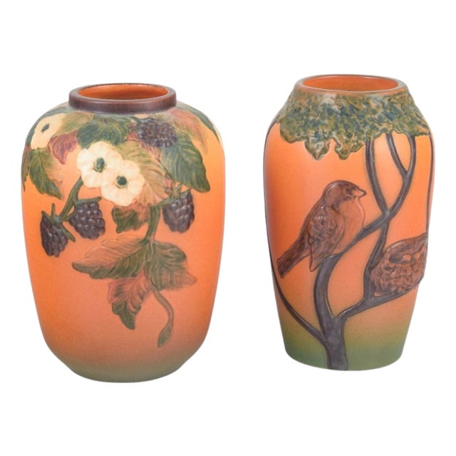 Orange and Green Ceramic Vases from Ipsens Enke, Denmark, 1920s, Set of 2 For Sale