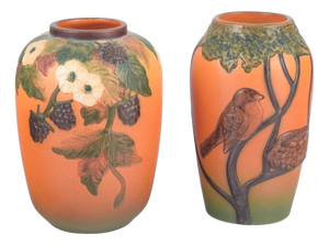 Orange and Green Ceramic Vases from Ipsens Enke, Denmark, 1920s, Set of 2