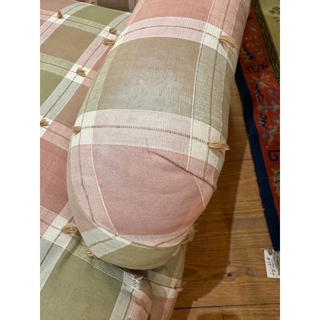 Pair of Pink and Green Plaid Upholstered Armchairs For Sale - Image 9 of 10