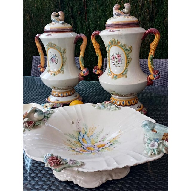 Cream Vintage Vases with Tray and Centerpiece, 1920, Set of 4 For Sale - Image 8 of 16