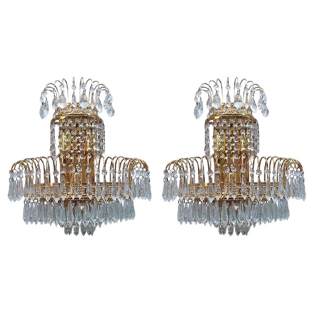 Vintage Gold-Plated Swarovski Crystal Wall Lights, 1970s, Set of 6 For Sale