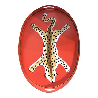 Dana Gibson Oval Leopard Tray For Sale
