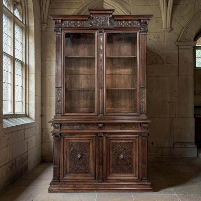 Discovered in Lyon, this grand bookcase is crafted from richly figured French walnut, prized for its depth of tone and...