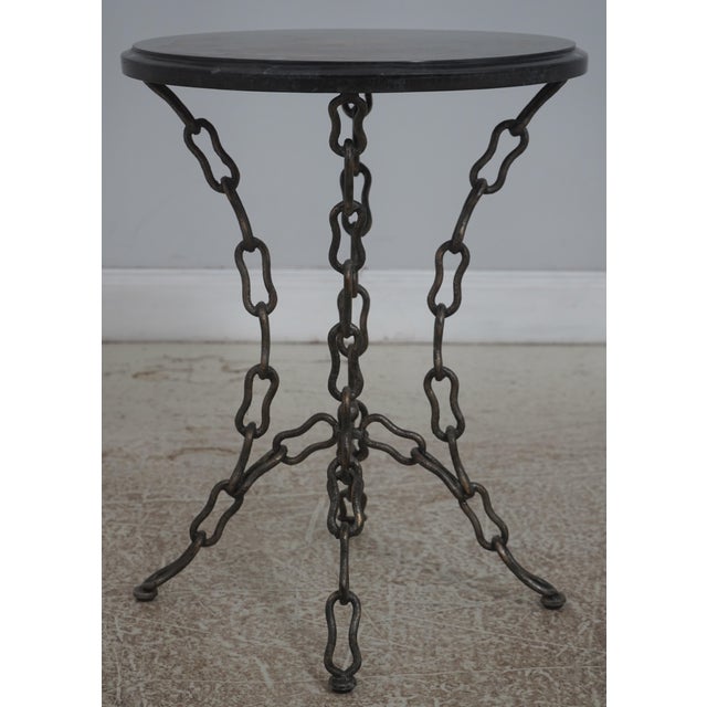 Age: Approx: 20 Years Old Details: Inlaid Marble Top High Quality Construction Iron Chain Base Inlaid Marble Overlay...