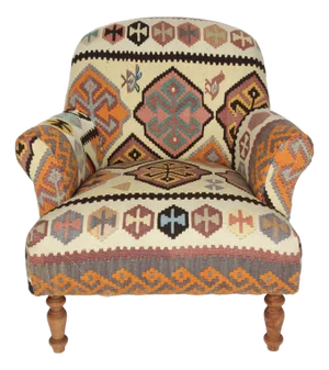 Handwoven Tribal Kilim Upholstered Armchair – Comfortable Handmade Bergere Chairs