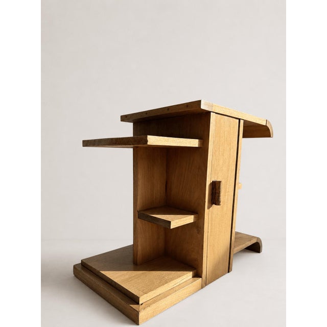 Modern Modernist French Architectural Blonde Mahogany Side Table and Pedestal Cabinet, 1930s For Sale - Image 3 of 9