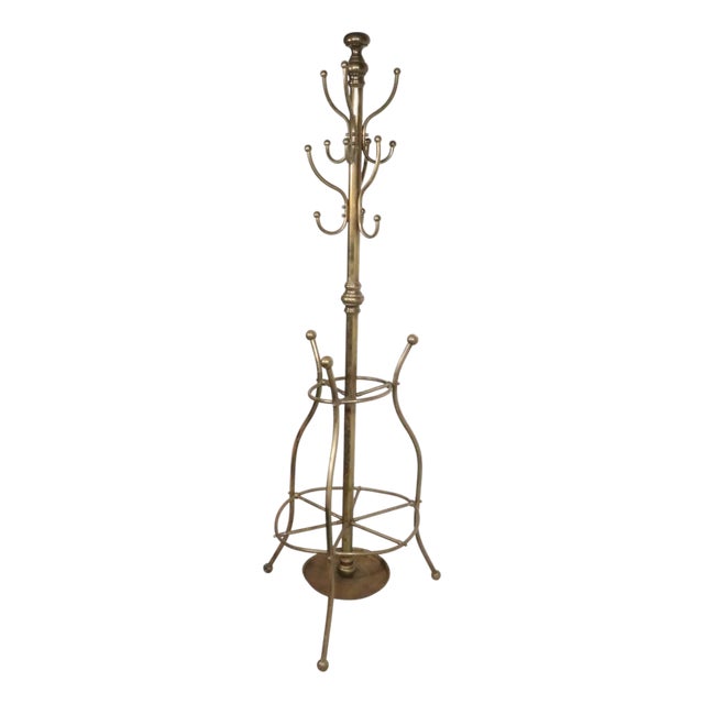 Vintage Brass Coat Rack Umbrella Stand For Sale