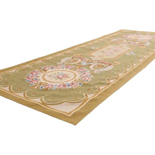 79483 Vintage Chinese Aubusson Rug, 03'01 x 09'01. The Gilded Rose: A Vintage Chinese Aubusson Masterpiece of Refined...