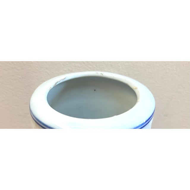 Chinoiserie Blue and White Vintage Brush Pot With Traditional Hands Painted Scenery For Sale In San Diego - Image 6 of 9