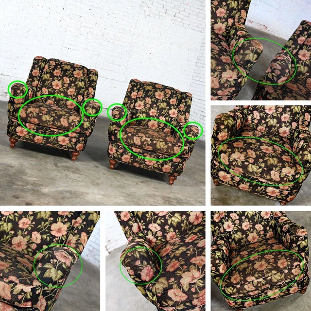 Black Late 20th Century Cottagecore Style Pair of Floral Lounge Chairs by Sam Moore Furniture a Division of Hooker Furniture For Sale - Image 8 of 12