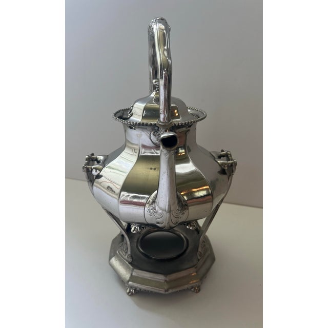 English Vintage Silverplate Tilting Tea Pot With Stand For Sale - Image 3 of 12