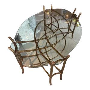 Vintage Chinoiserie Dennis & Leen Faux Bois Gilt Bronze Coffee Cocktail Table