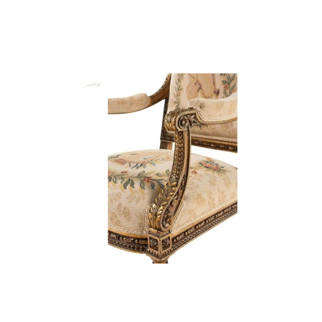 Pair of 19th Century Louis XVI Style Tapestry-Upholstered Giltwood Bergères For Sale In Houston - Image 6 of 7