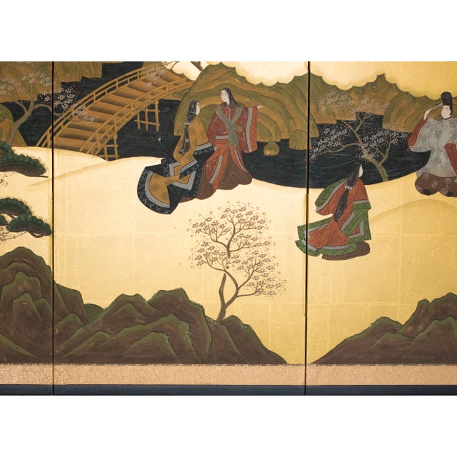 "The Tale of Genji", 1950s Showa Era Japanese Painted Byobu Screen For Sale - Image 9 of 18