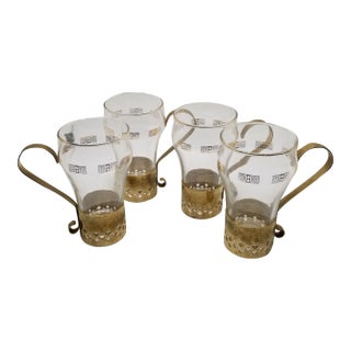 1970s Irish Coffee Glasses with Brass-Tone Metal Holders- Set of 4 For Sale