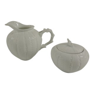 White Faux Coral China Creamer and Sugar - Set of 2 For Sale