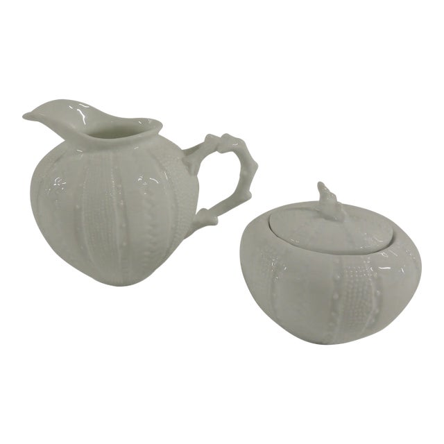 White Faux Coral China Creamer and Sugar - Set of 2 For Sale