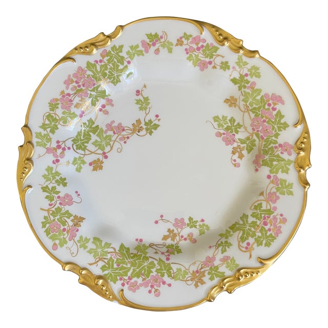 Antique Jean Pouyat Limoges Holly Branch Plate With Heavy Gold For Sale