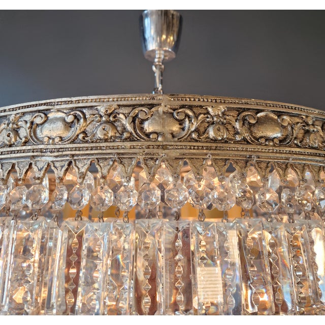 Antique Restored Baroque Crystal Plafonnier Brass Ceiling Chandelier For Sale - Image 12 of 13
