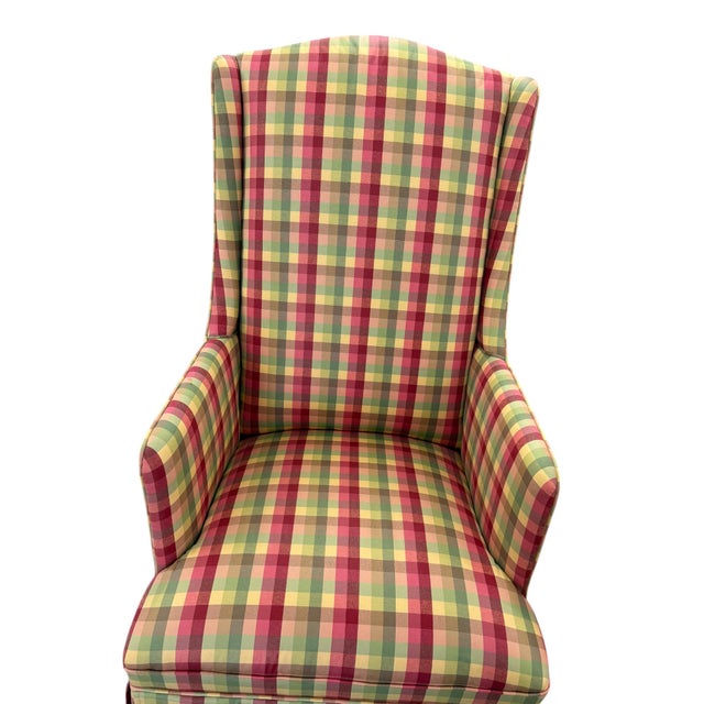Late 20th Century Traditional Petite High-Back Gingham Wingback Chairs - a Pair For Sale In Indianapolis - Image 6 of 8