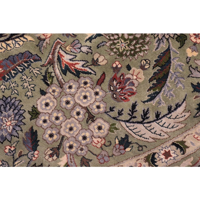 Shabby Chic Shabby Chic 1990's Botanical Pak-Persian Green/Grey Wool Round Rug- 5'11'' X 5'11'' For Sale - Image 3 of 9