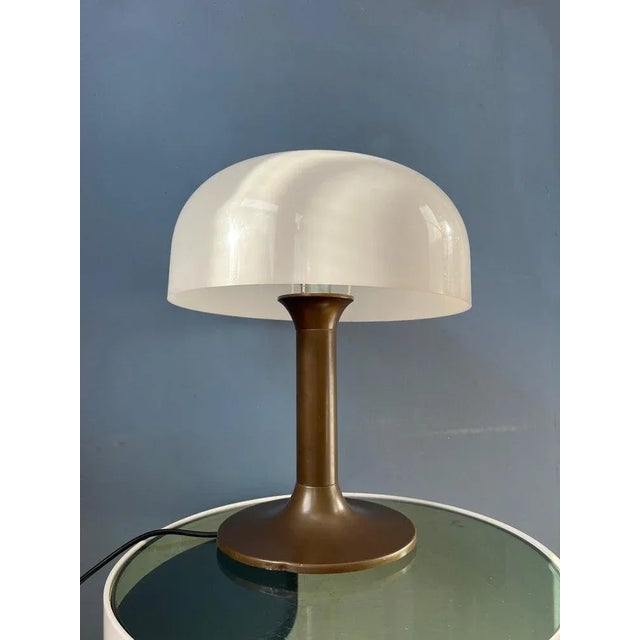 Mid-Century Space Age Brown and White Mushroom Table Lamp For Sale - Image 6 of 11