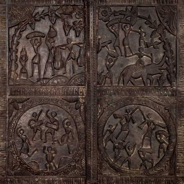 2020s Indian Carved Teak & Iron Coffee Table With Glass Top For Sale - Image 5 of 5