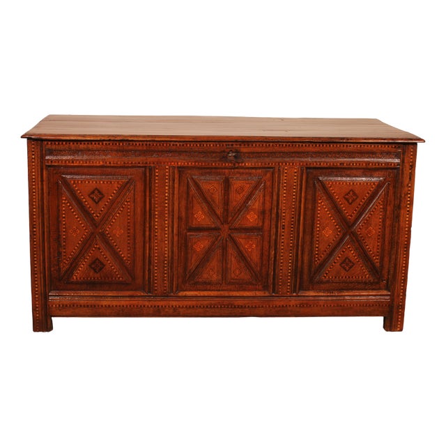 Antique Oak Chest with Inlays For Sale