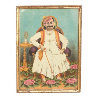 Antique Indian Seated Maharaja Framed Portrait For Sale