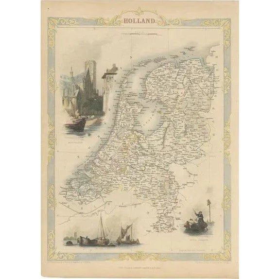 Mid 19th Century Antique Map of Holland with Colorful Vignettes, 1851 For Sale - Image 5 of 5