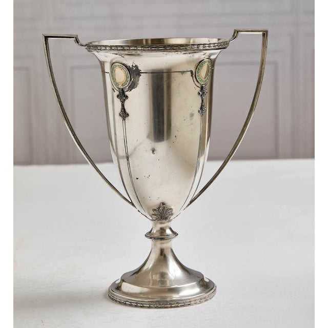 Wallace Silversmiths Ex Large Silver Plated Enameled Bowling Trophy For Sale - Image 4 of 5