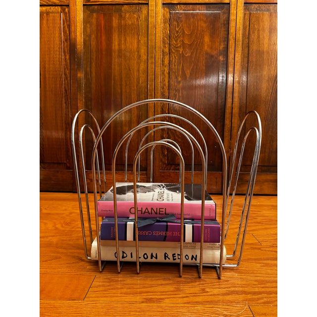 Modern Vintage Chrome-Plated Magazine Rack in the of Style Willi Glaeser for Tmp, 1980s For Sale - Image 3 of 8