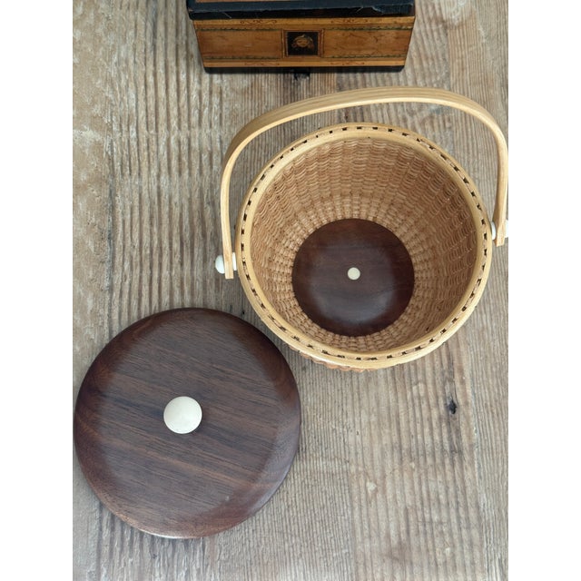 Wood Nantucket Woven Basket Signed For Sale - Image 7 of 9