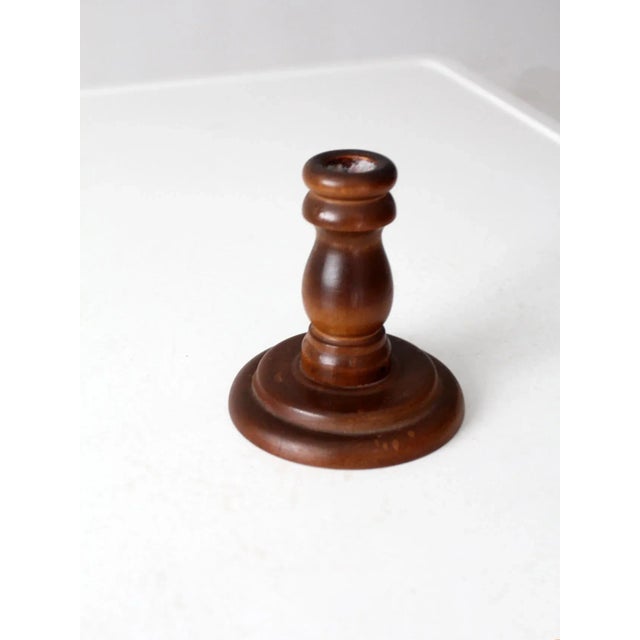 French Country Vintage Wooden Candlestick Holder For Sale - Image 3 of 9