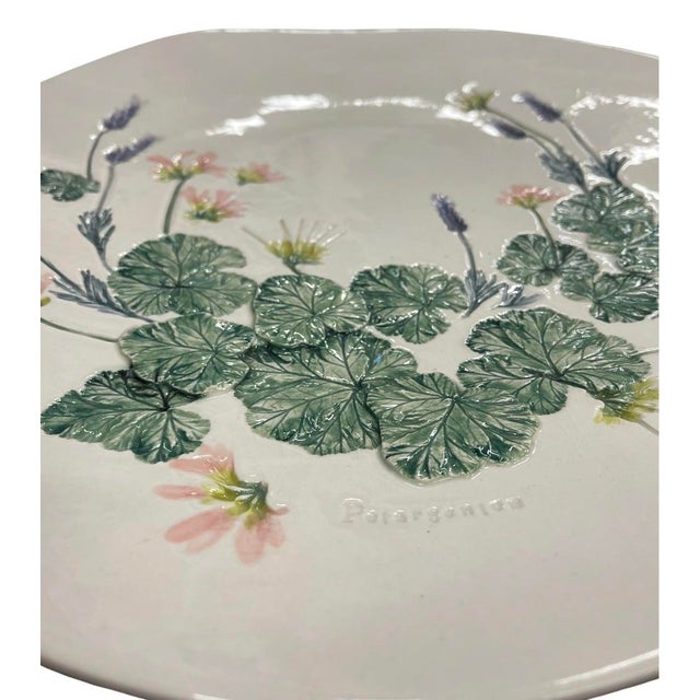Illustration Vintage Hand-Crafted Ceramic Botanical Platter – "Pelargonium" 3d Relief Wall Art For Sale - Image 3 of 12