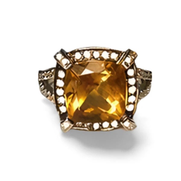 14K White & Black Gold Citrine & Diamond Ring Stunning 14K White & Black Gold Citrine & Diamond Ring featuring a natural...