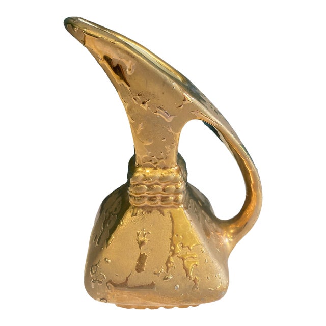 Vintage Sculptural Gold Ceramic Pitcher – Modernist Decorative Vase For Sale