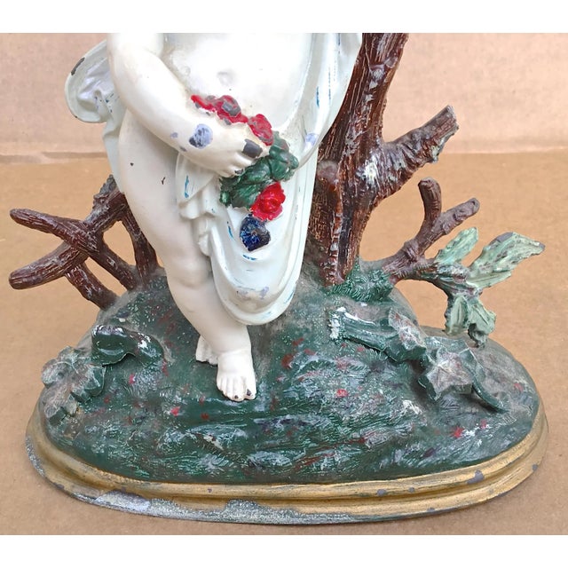 Antique Painted Cast Iron Cherub With Flowers For Sale In Atlanta - Image 6 of 6