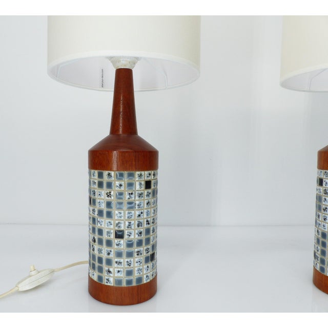 Scandinavian Teak and Mosaic Table Lamps, Denmark, 1960, Set of 2 For Sale - Image 3 of 10