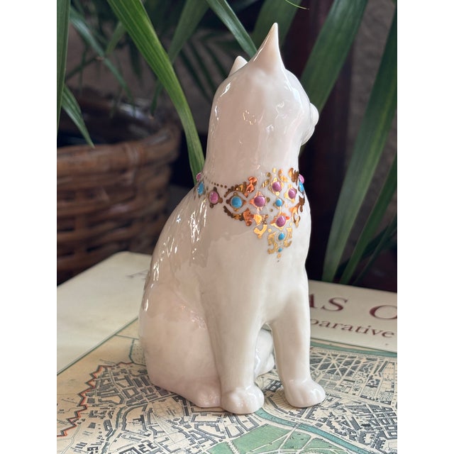 Vintage Lenox Ivory Bone China 24k Gold Jeweled Cat Figurine For Sale - Image 6 of 8